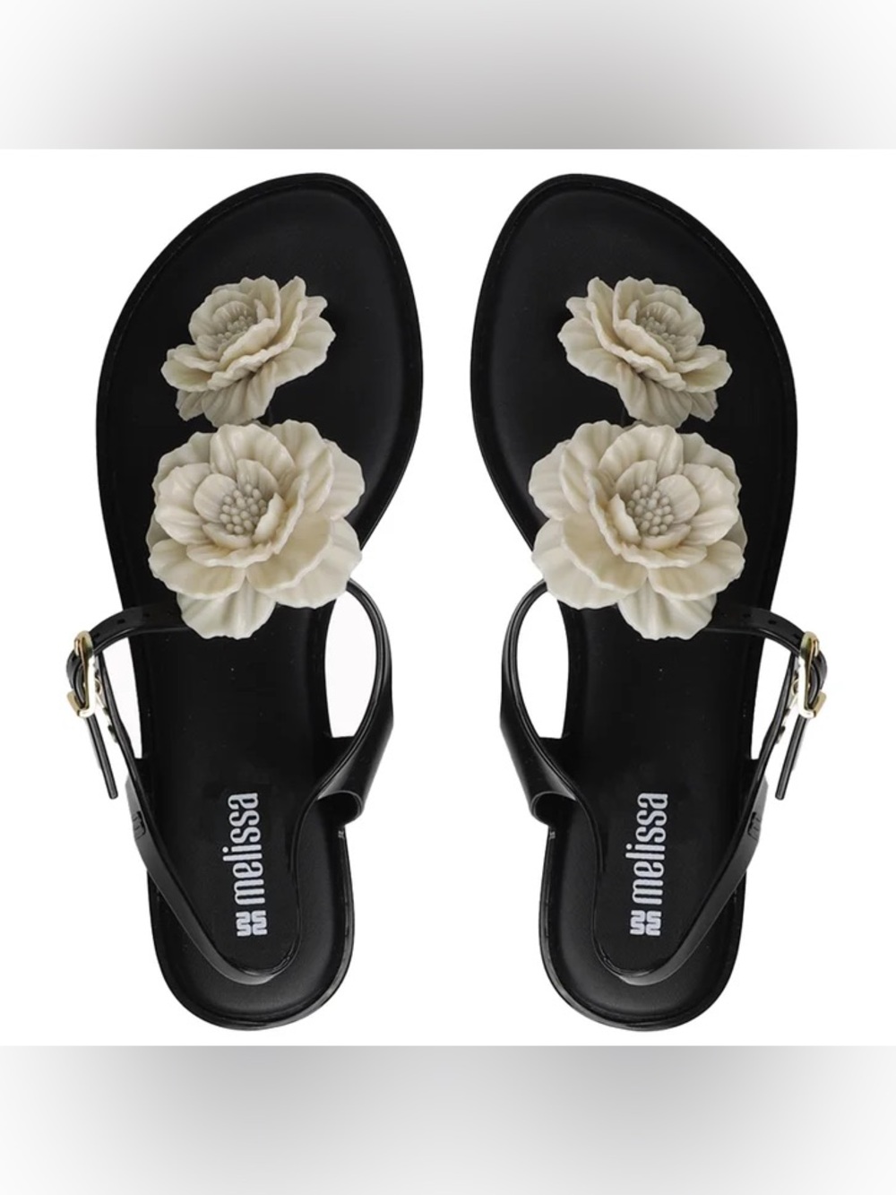 Melissa Black Sandals with Cream Floral size 8 new in a box